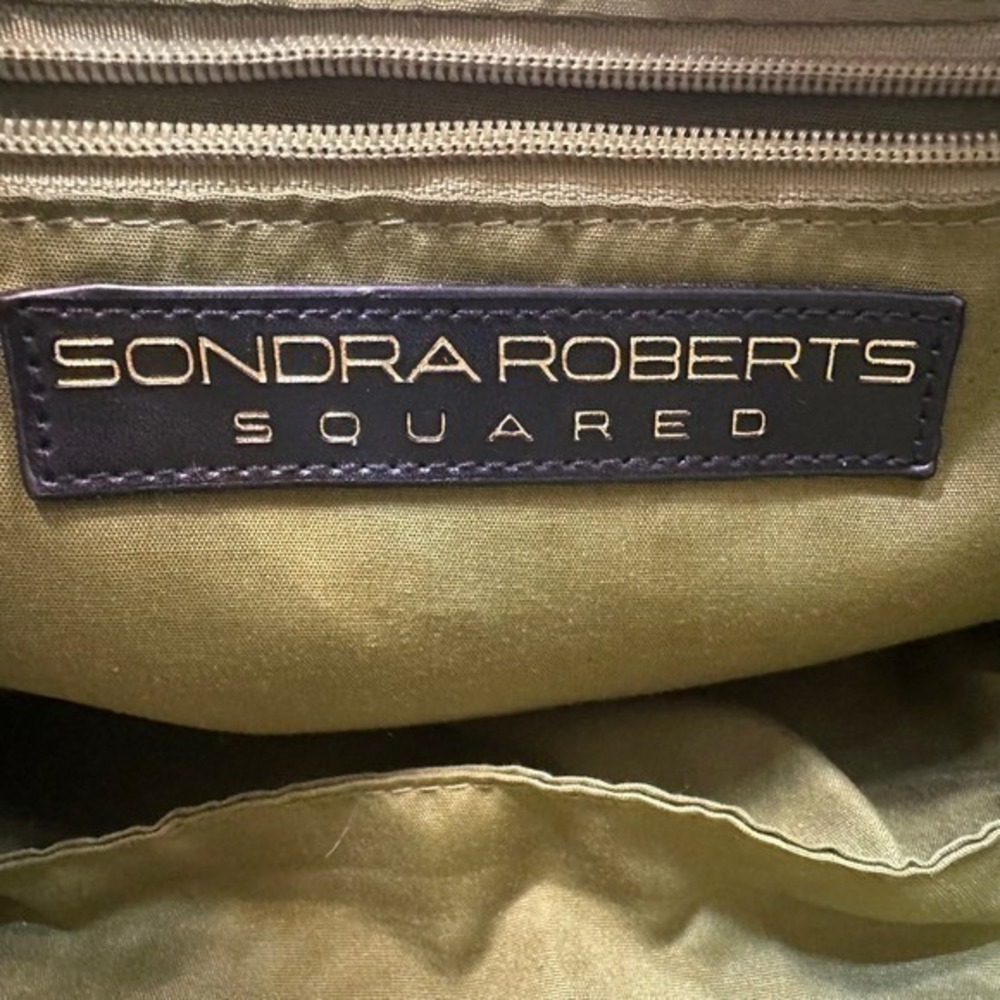 Sondra Roberts Satchel Large Green Ostrich Embossed Patent FauxLeather Gold Trim - Picture 5 of 13